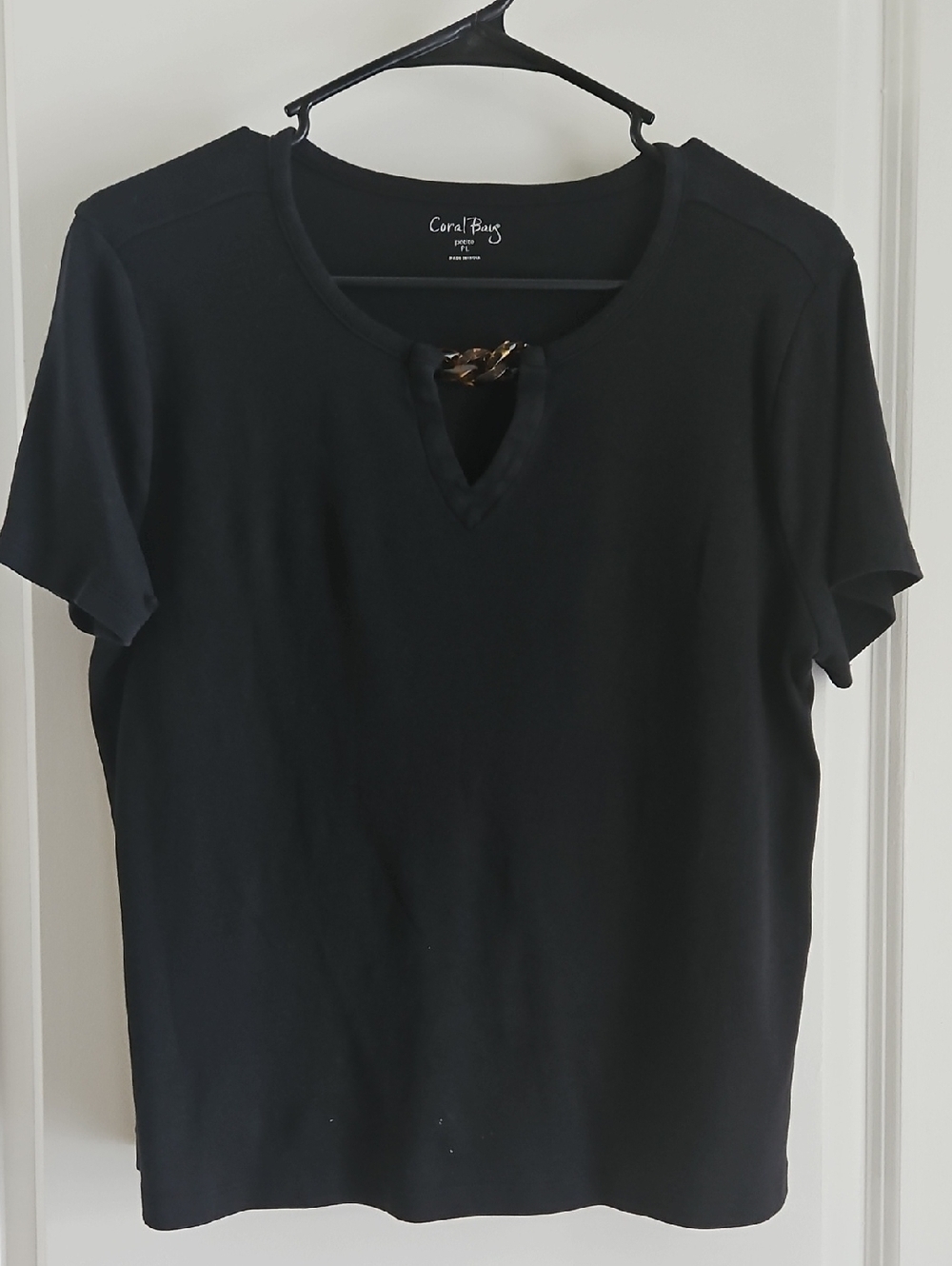 Coral Bay Black Short Sleeve Top with Chain Accent